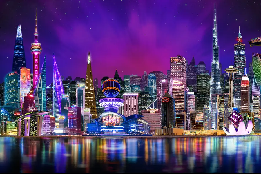 Jackpot City skyline at night